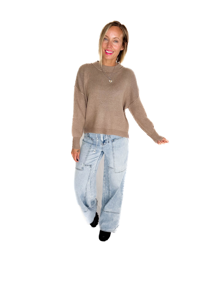 Harvest Drop Shoulder Sweater- MOCHA