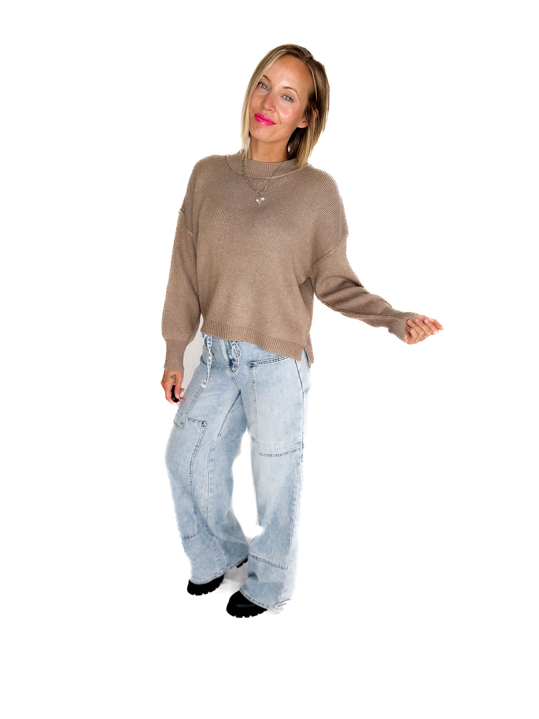 Harvest Drop Shoulder Sweater- MOCHA