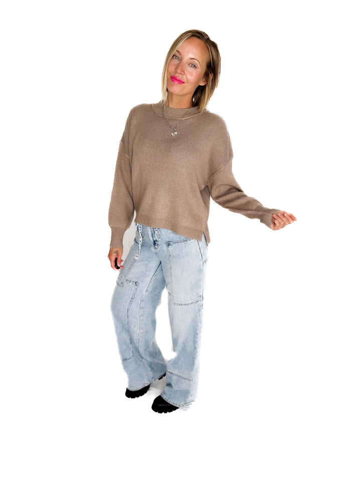 Harvest Drop Shoulder Sweater- MOCHA