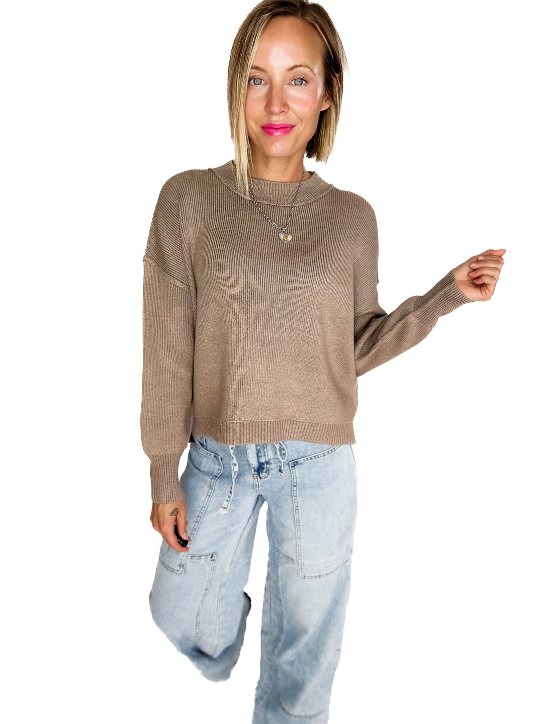 Harvest Drop Shoulder Sweater- MOCHA
