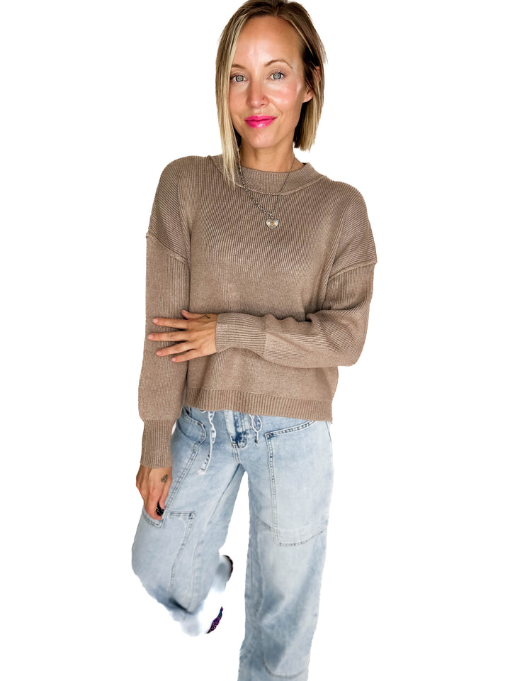 Harvest Drop Shoulder Sweater- MOCHA