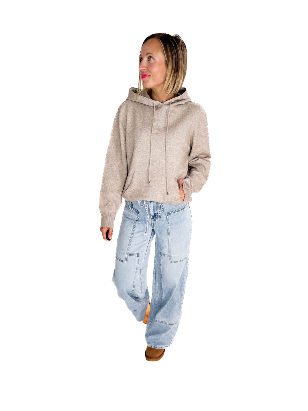 Wheatly Knit Sweater Hoodie- OATMEAL