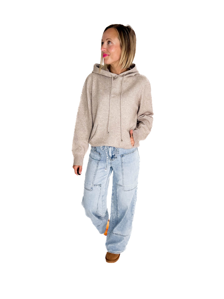 Wheatly Knit Sweater Hoodie- OATMEAL
