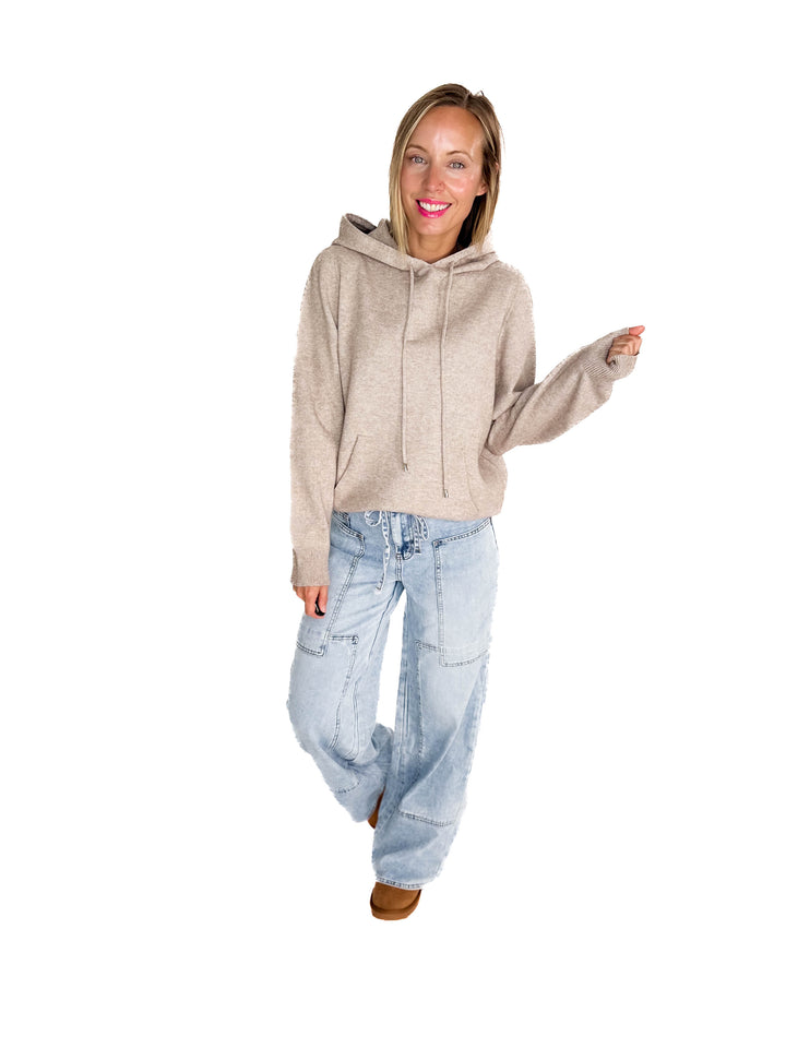 Wheatly Knit Sweater Hoodie- OATMEAL