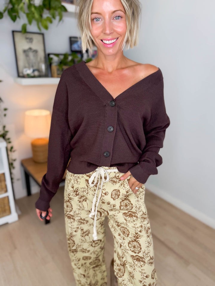 Markus Soft Knit Button Cardigan- DARK BROWN