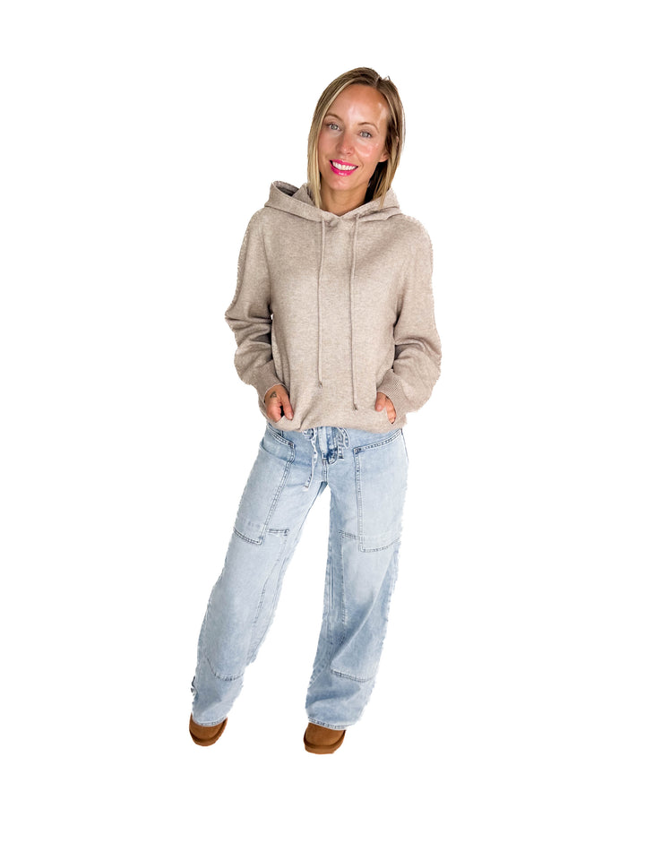 Wheatly Knit Sweater Hoodie- OATMEAL