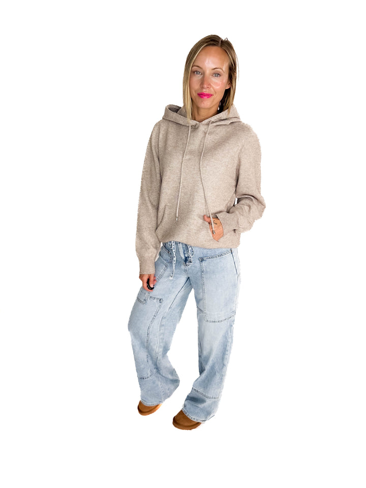 Wheatly Knit Sweater Hoodie- OATMEAL