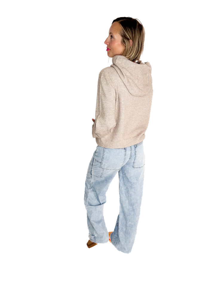 Wheatly Knit Sweater Hoodie- OATMEAL
