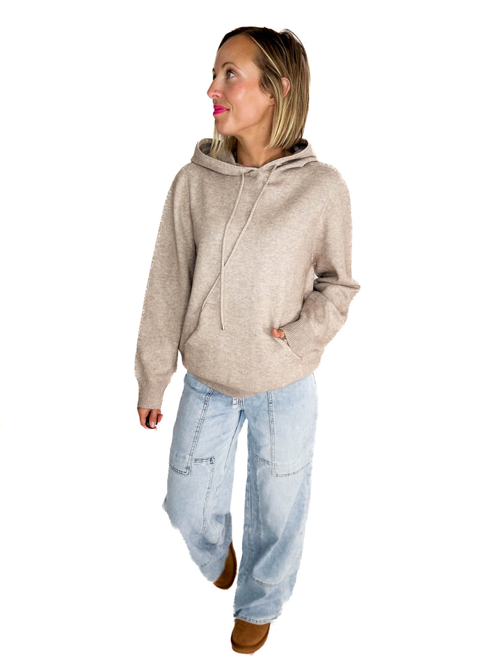 Wheatly Knit Sweater Hoodie- OATMEAL