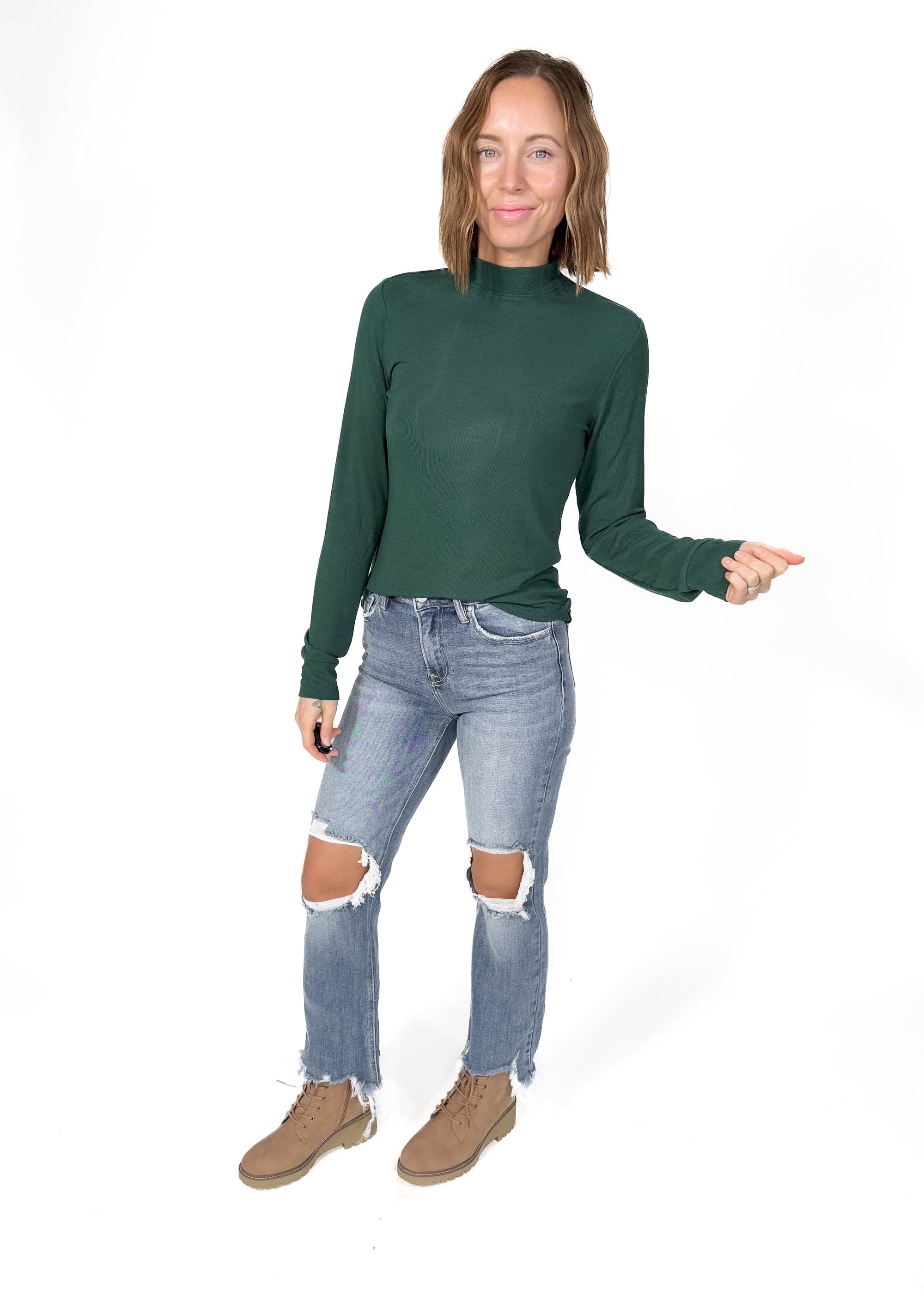 THREAD & SUPPLY Liz Mock Neck Long Sleeve- PINE GROVE