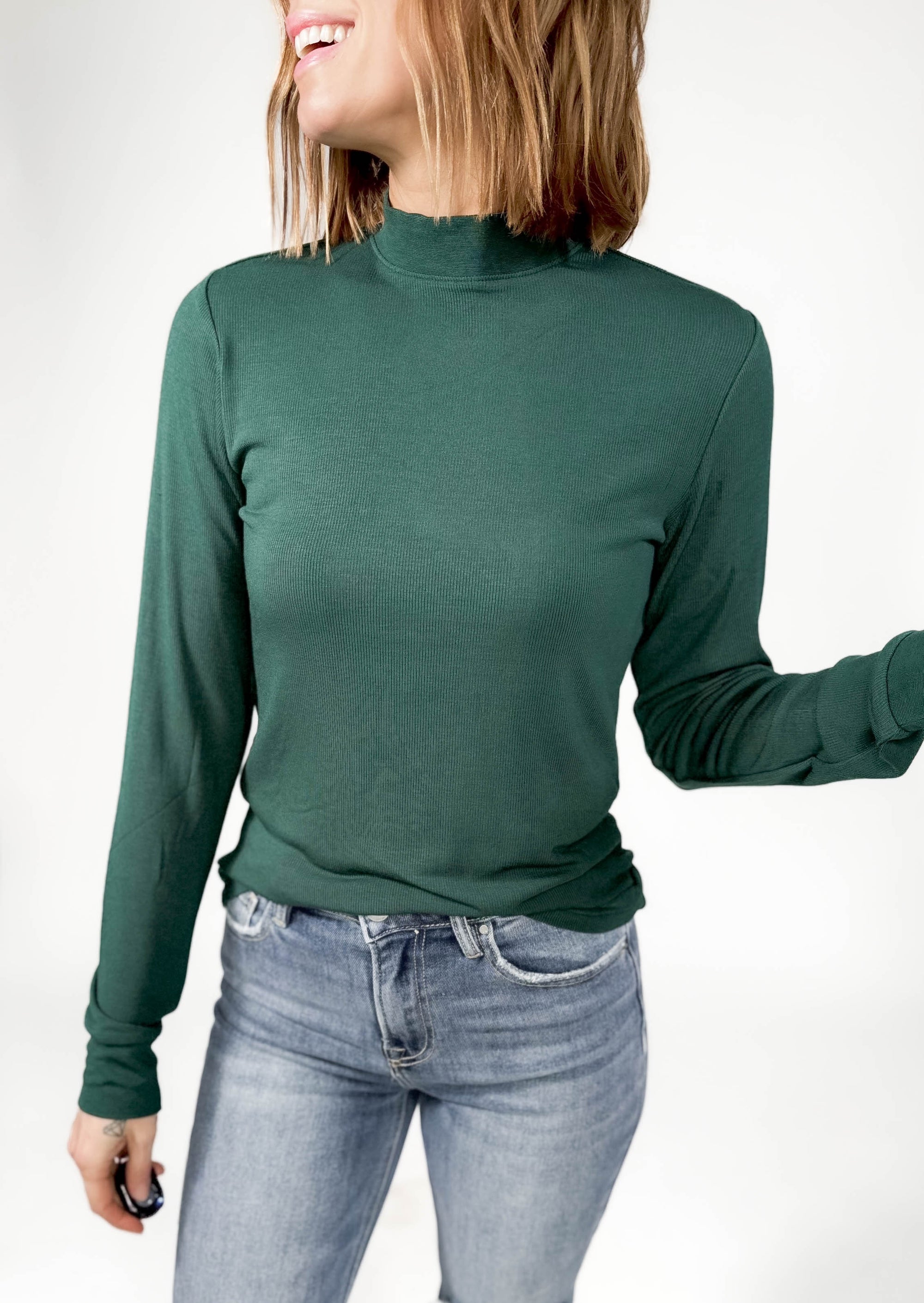 THREAD & SUPPLY Liz Mock Neck Long Sleeve- PINE GROVE