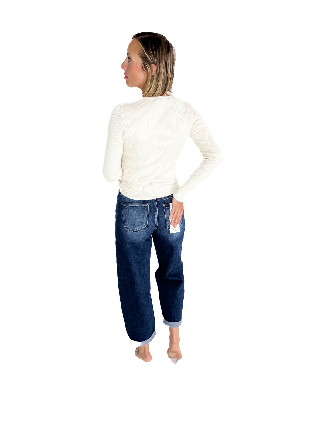 RISEN Amber High Rise Slim Barrel Jean- DARK