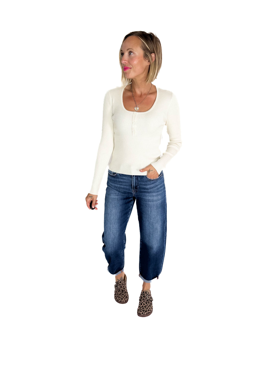 RISEN Amber High Rise Slim Barrel Jean- DARK