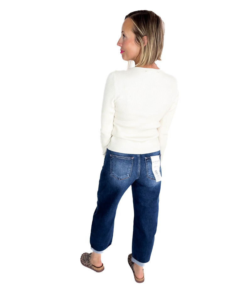 RISEN Amber High Rise Slim Barrel Jean- DARK