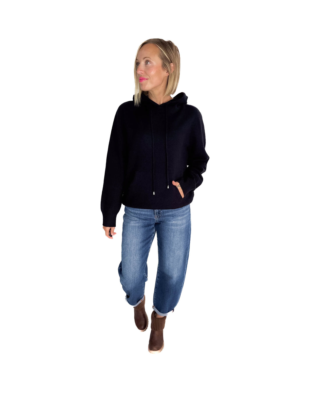 Wheatly Knit Sweater Hoodie- BLACK