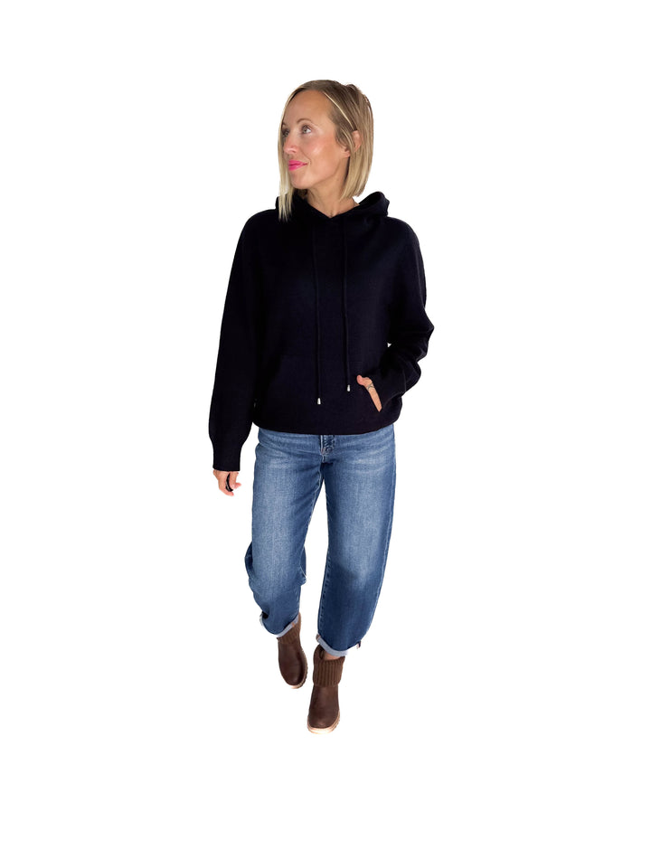 Wheatly Knit Sweater Hoodie- BLACK