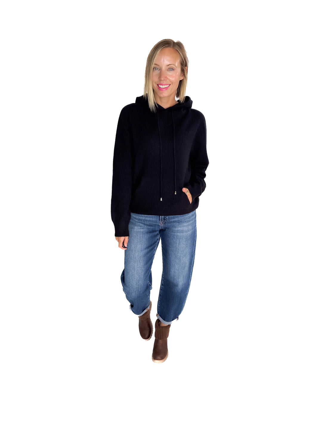 Wheatly Knit Sweater Hoodie- BLACK