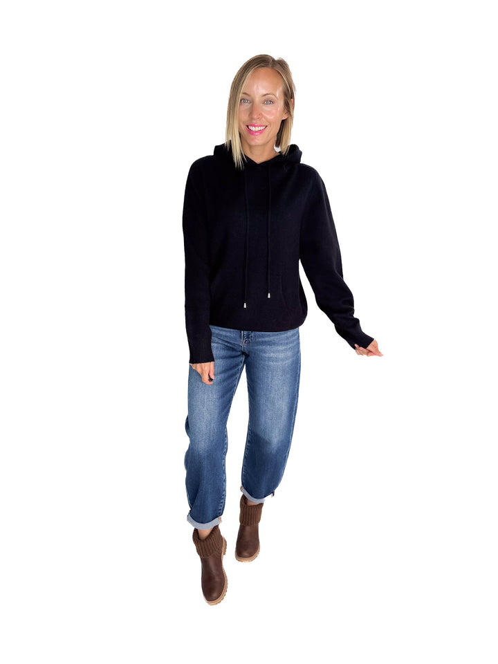 Wheatly Knit Sweater Hoodie- BLACK