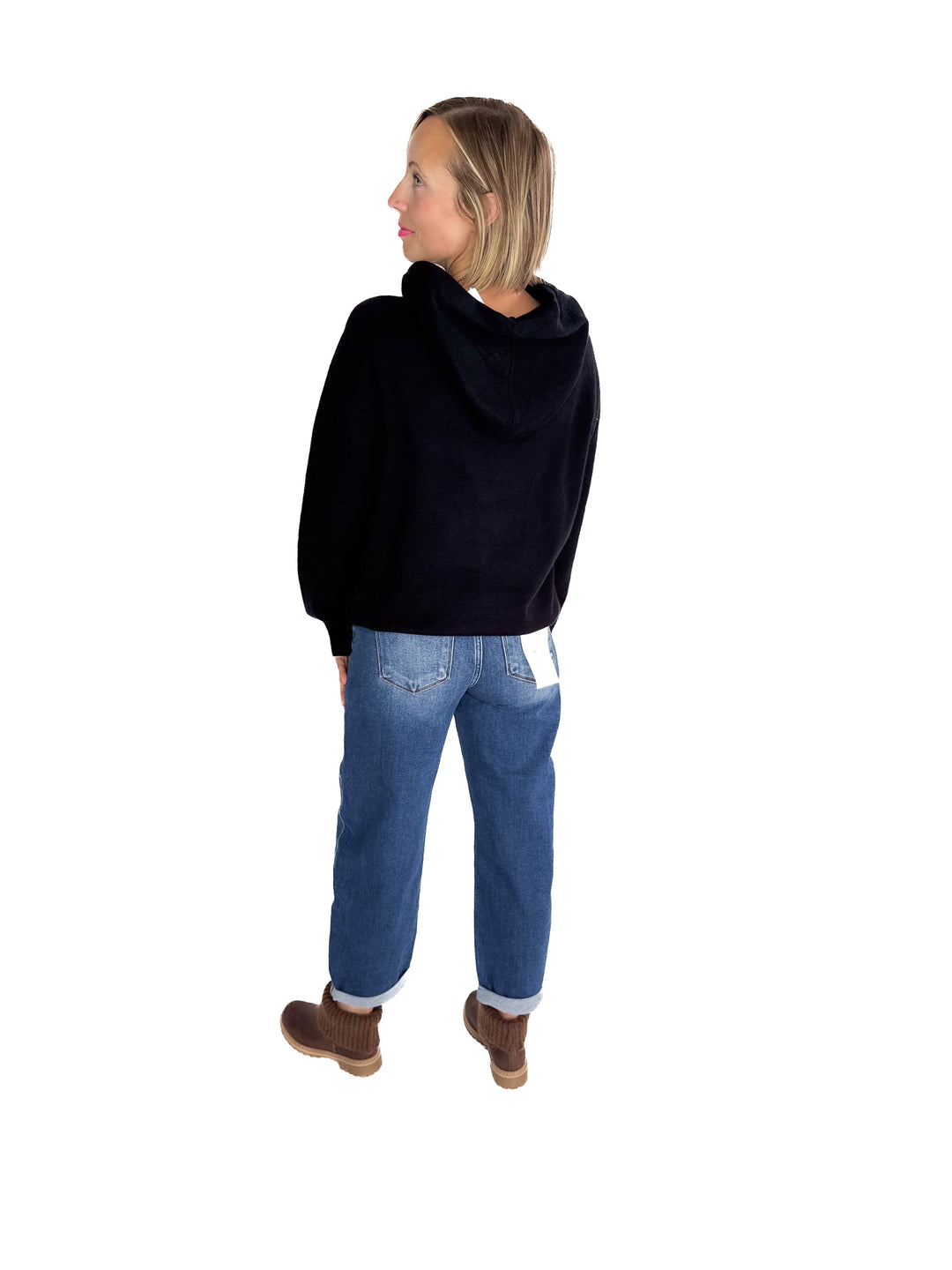 Wheatly Knit Sweater Hoodie- BLACK