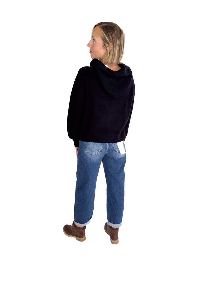 Wheatly Knit Sweater Hoodie- BLACK