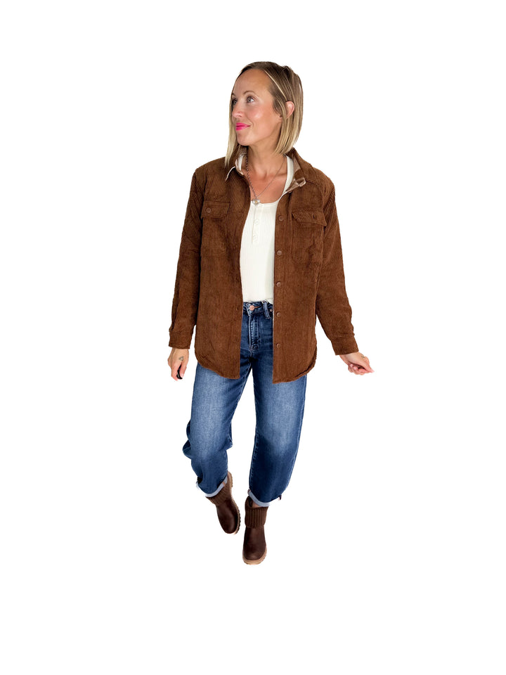 Pumpkin Patch Reversible Shacket- BROWN