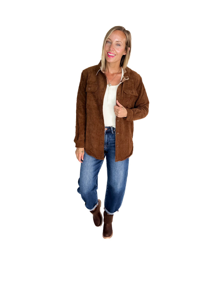 Pumpkin Patch Reversible Shacket- BROWN