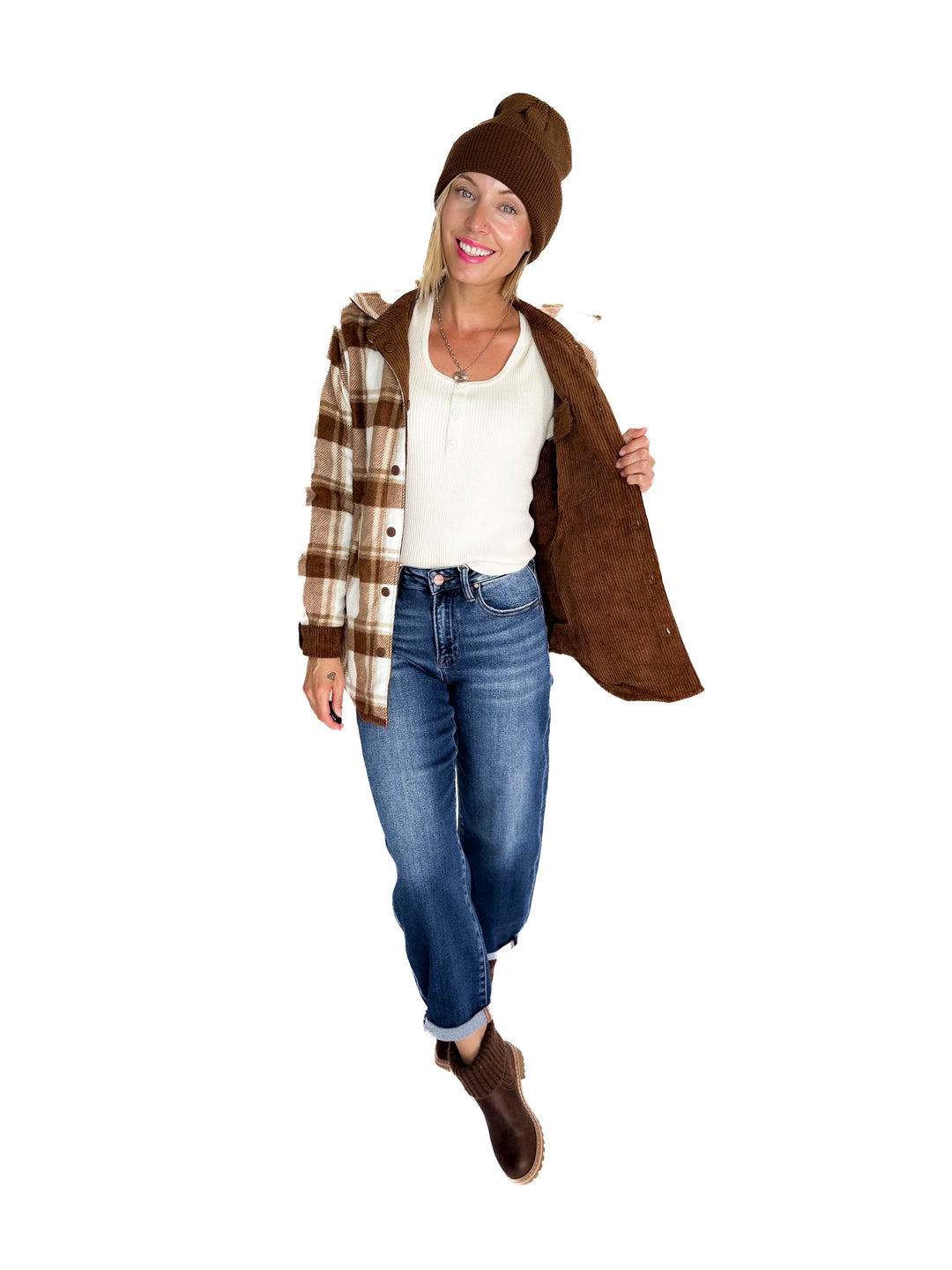 Pumpkin Patch Reversible Shacket- BROWN
