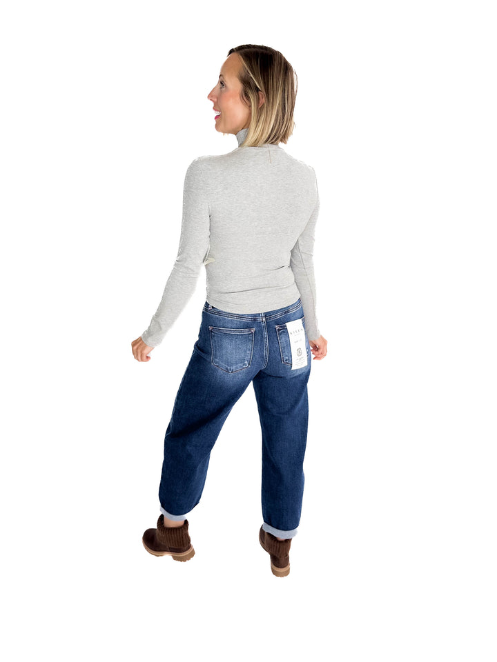MONO B Linley Ribbed Mock Neck- HTHR GREY