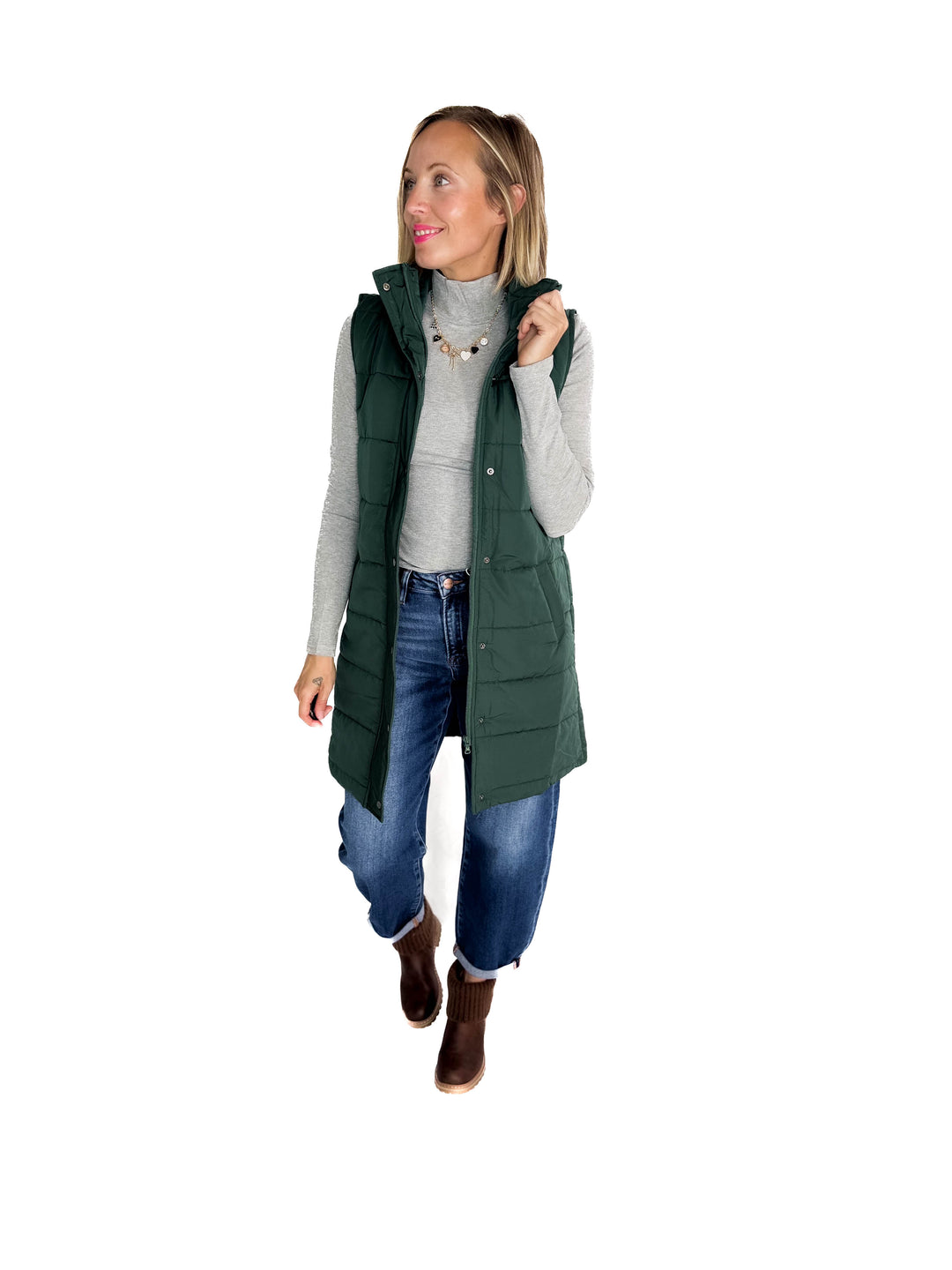 MICHELLE MAE Harlow Cling-Free Longline Vest- HUNTER GREEN