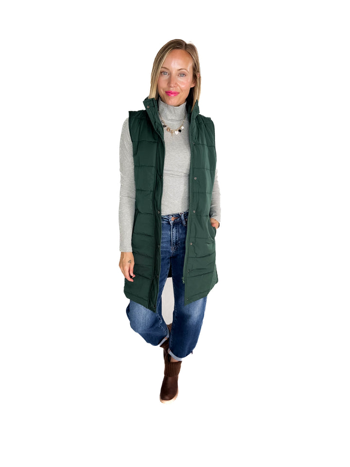MICHELLE MAE Harlow Cling-Free Longline Vest- HUNTER GREEN