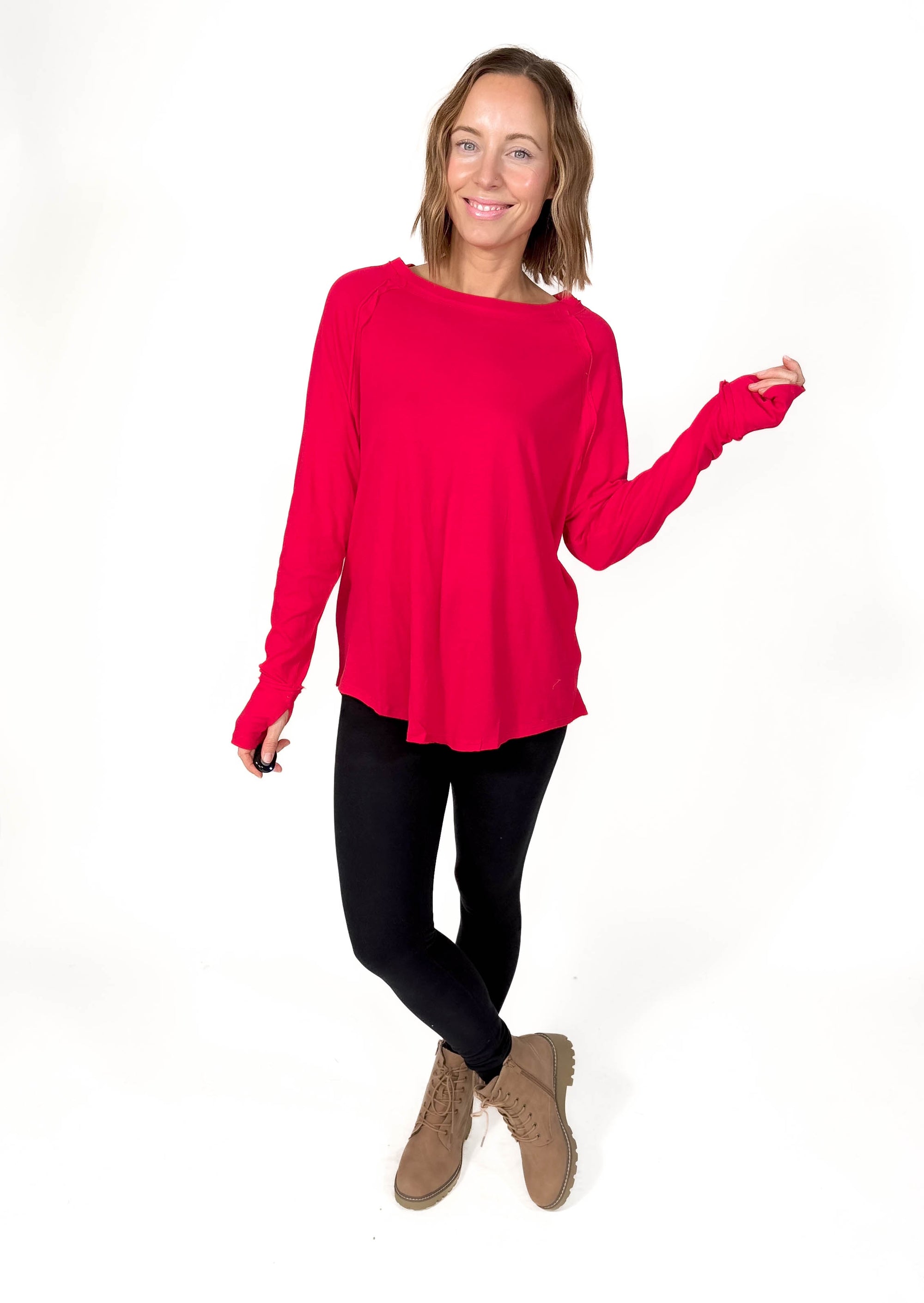 Sterling Raglan Thumbhole Long Sleeve- RUBY