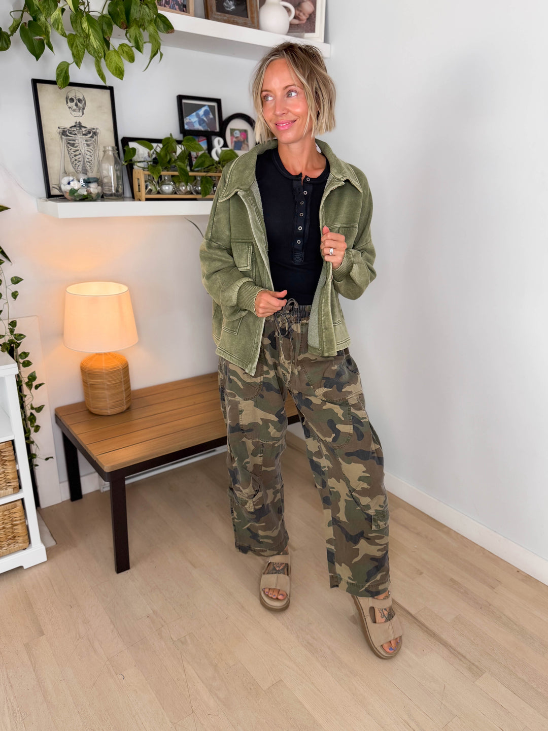 Ryanne Washed Fleece Shacket- LIGHT OLIVE