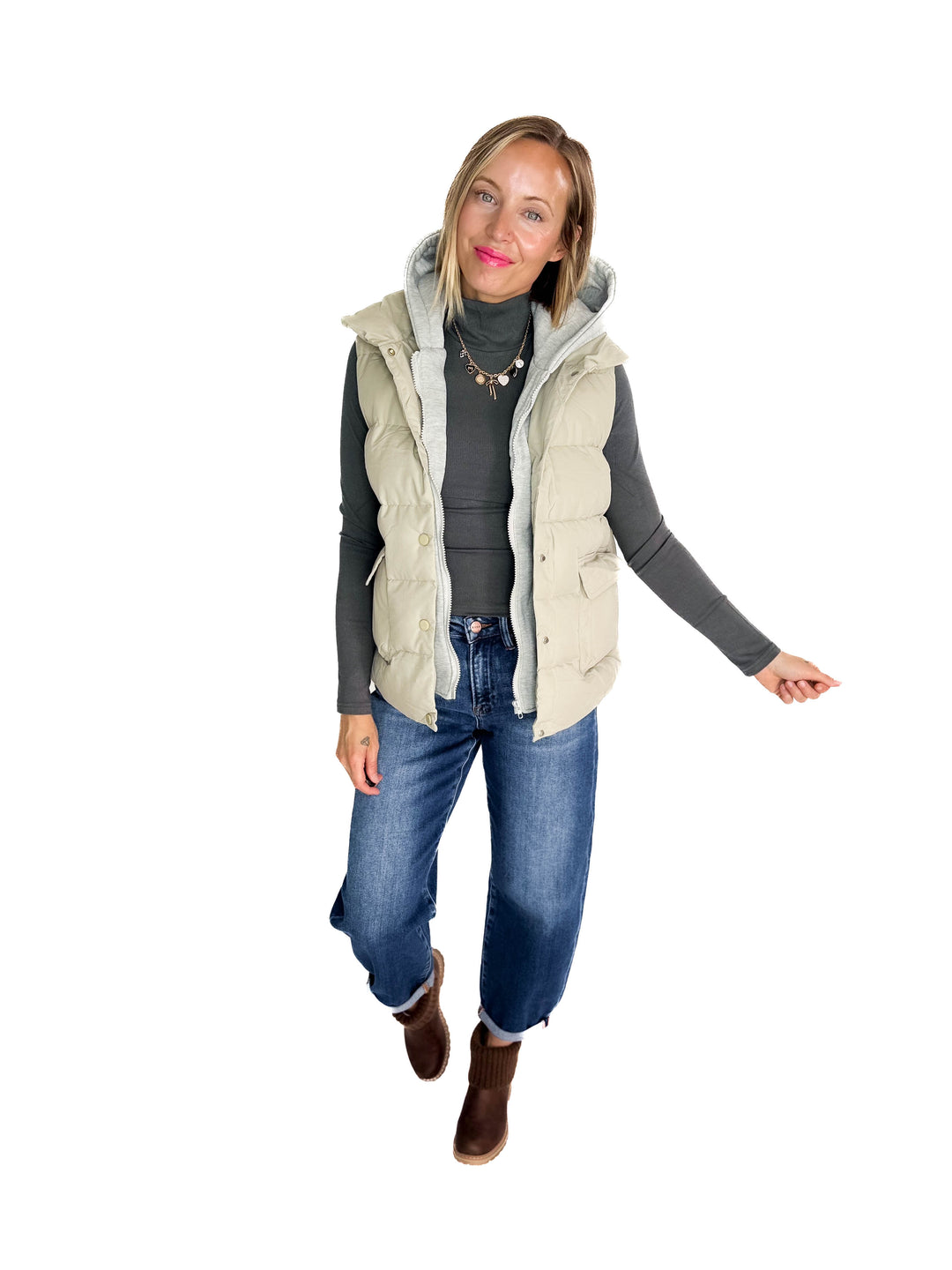 Bradlee Hoodie Vest- SAGE GREY