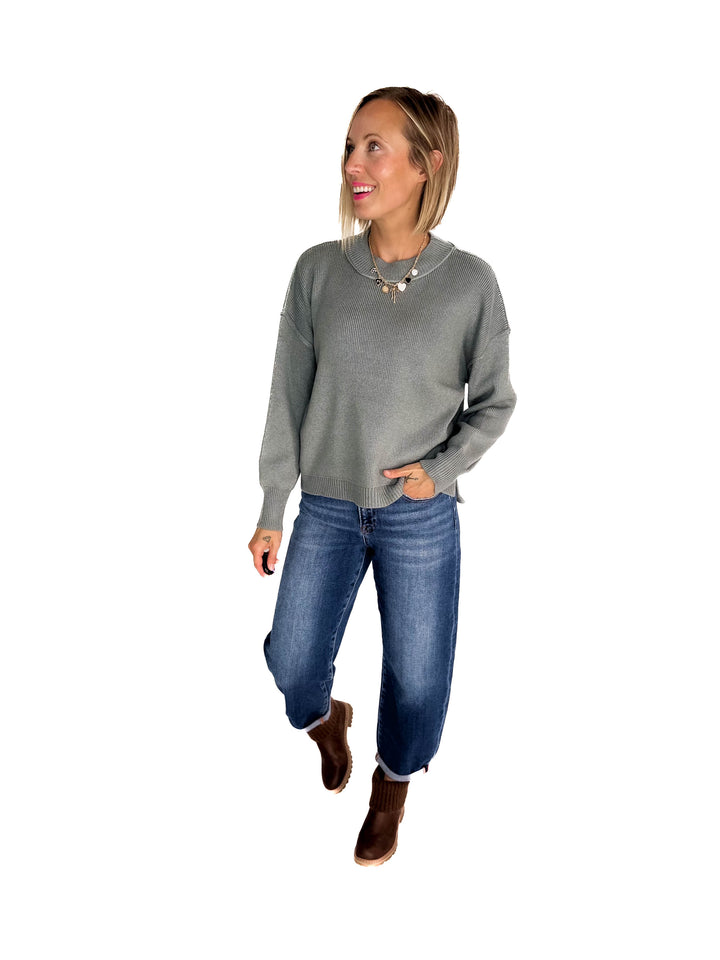 Harvest Drop Shoulder Sweater- TEAL