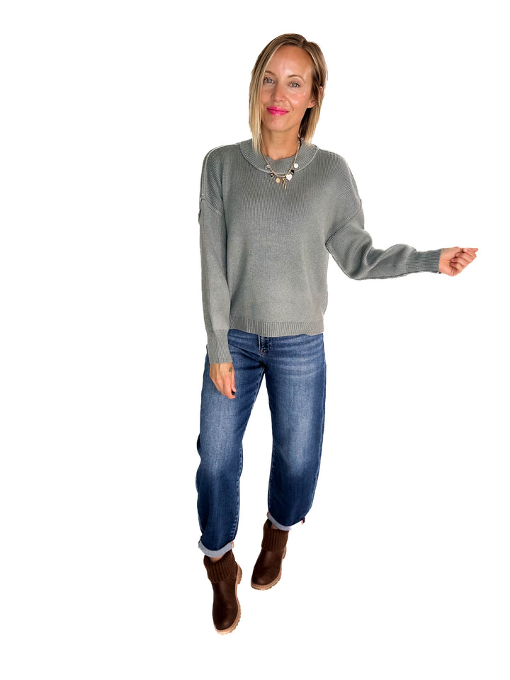 Harvest Drop Shoulder Sweater- TEAL
