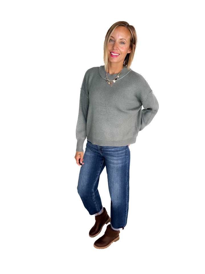 Harvest Drop Shoulder Sweater- TEAL