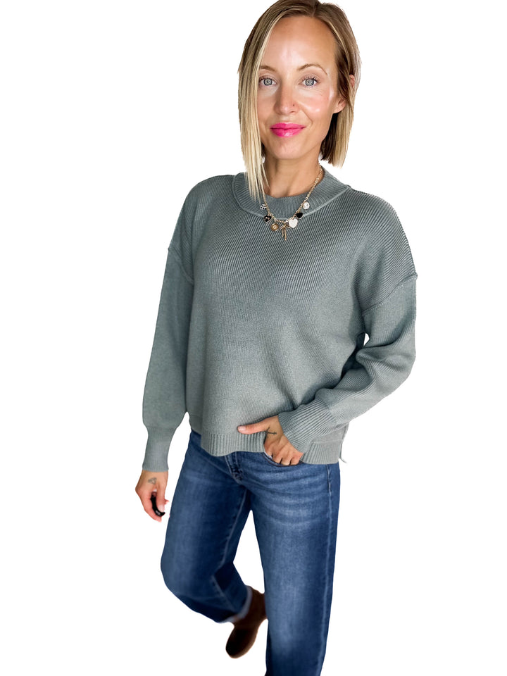 Harvest Drop Shoulder Sweater- TEAL