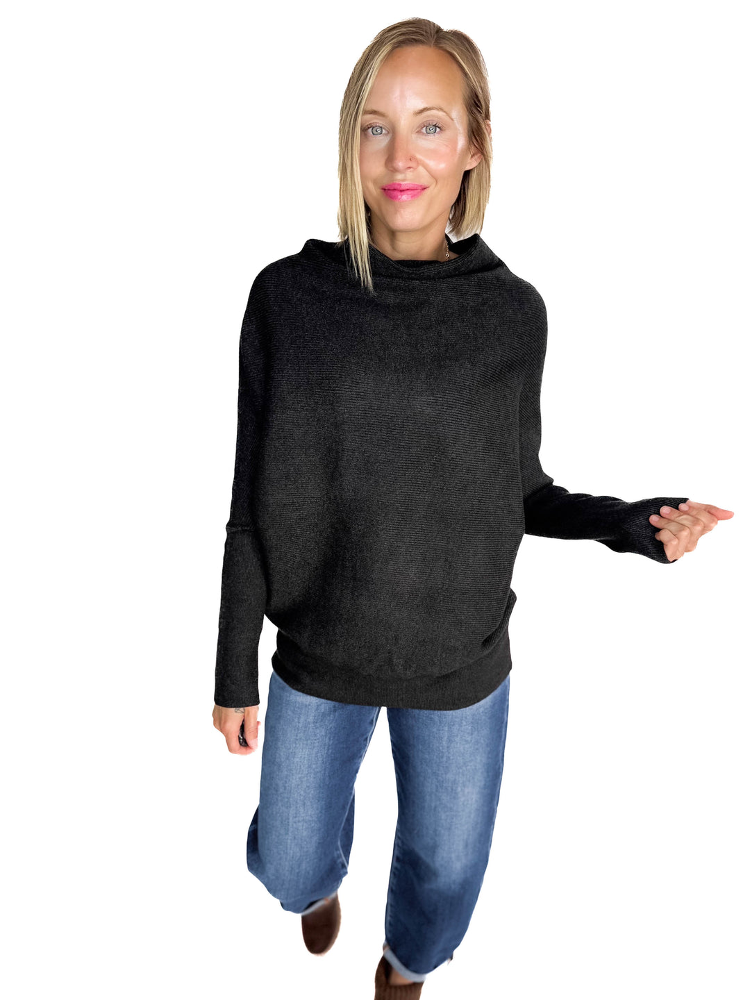 Wrenley Dolman Knit Sweater- CHARCOAL