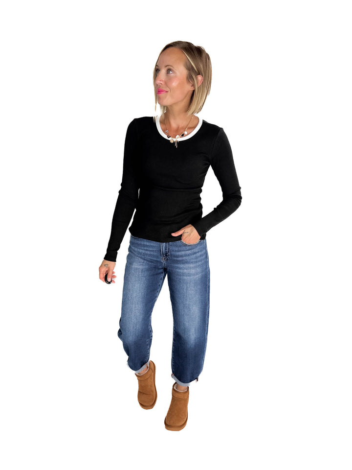 ONLY Organic Cotton Ribbed Maye Long Sleeve- BLACK/WHITE