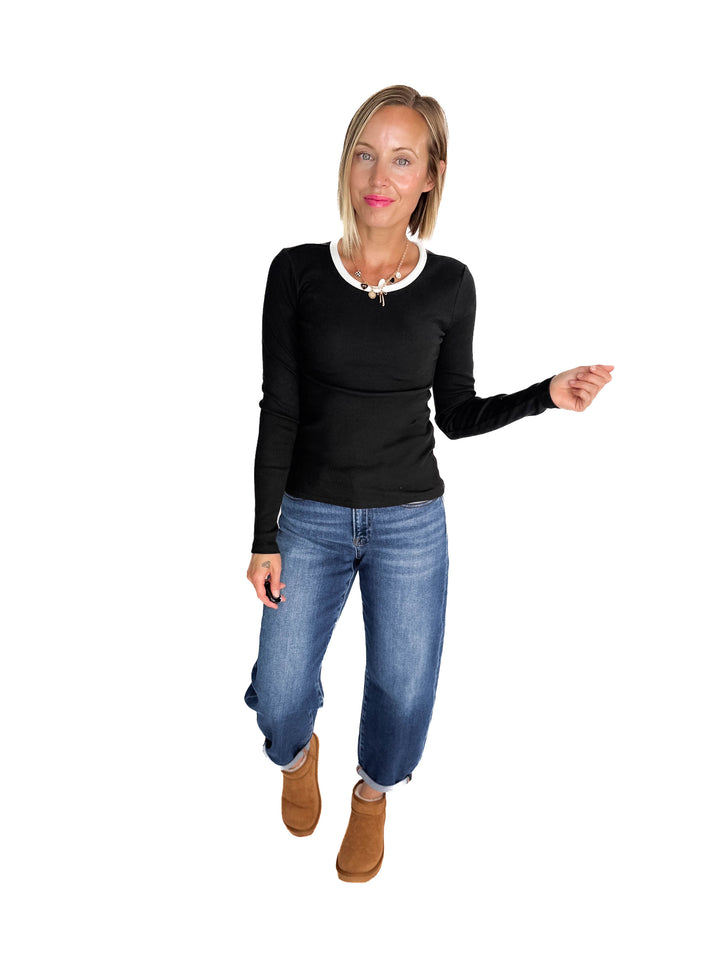 ONLY Organic Cotton Ribbed Maye Long Sleeve- BLACK/WHITE
