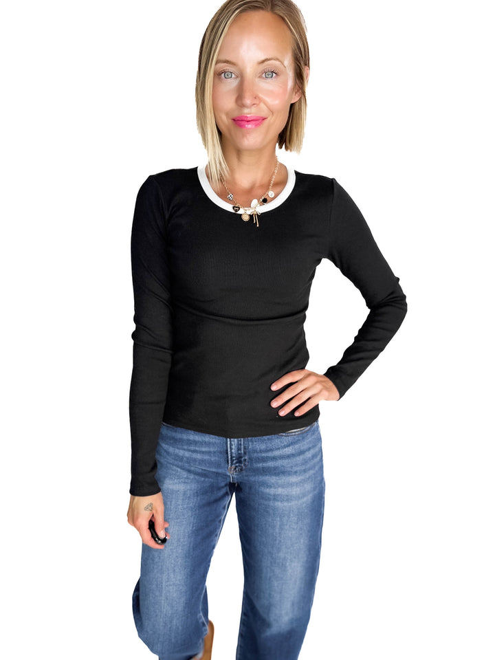 ONLY Organic Cotton Ribbed Maye Long Sleeve- BLACK/WHITE