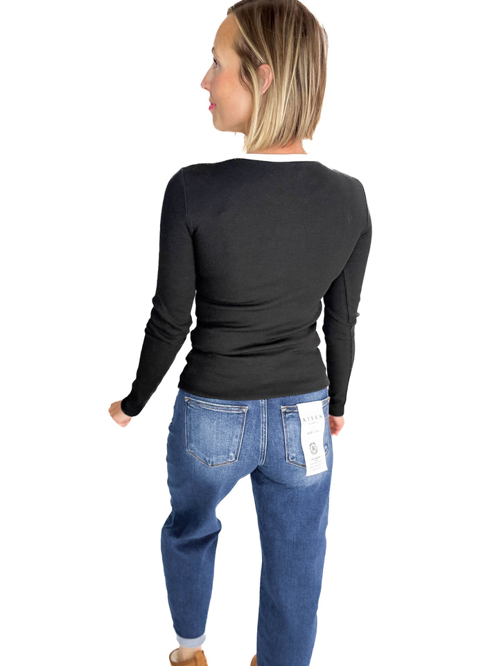 ONLY Organic Cotton Ribbed Maye Long Sleeve- BLACK/WHITE