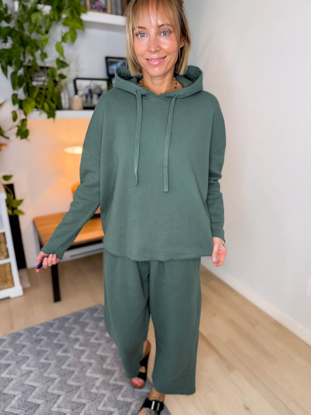 Mono B Malibu Soft Cotton Hoodie- ELDERGREEN-FINAL SALE