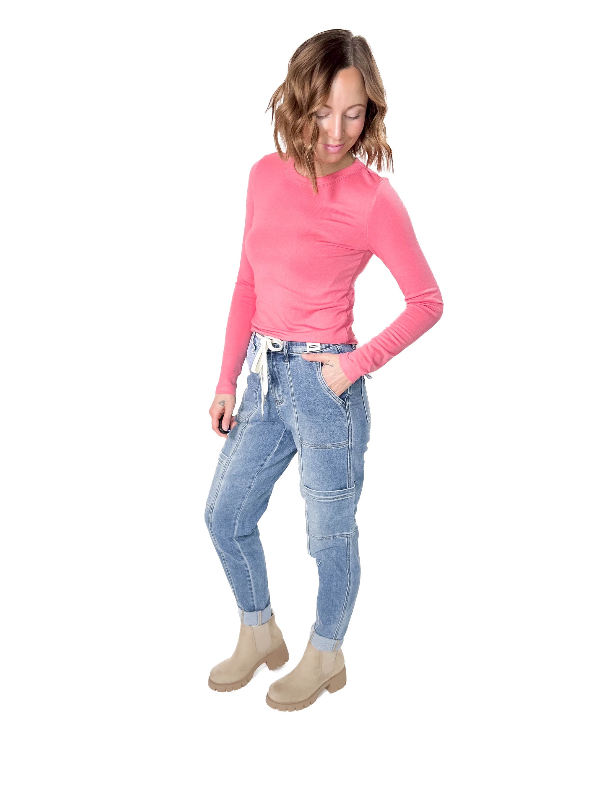 Chello Round Neck Long Sleeve- CORAL PINK