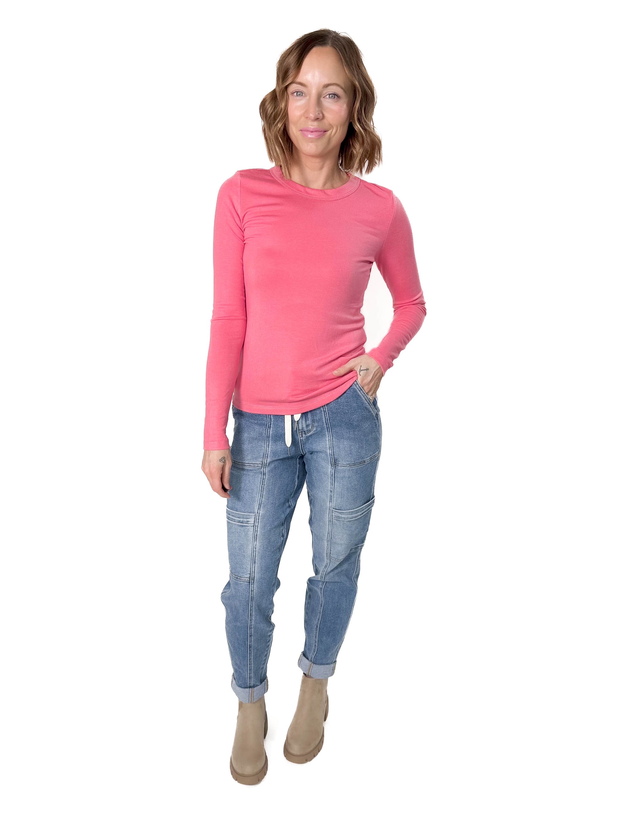 Chello Round Neck Long Sleeve- CORAL PINK