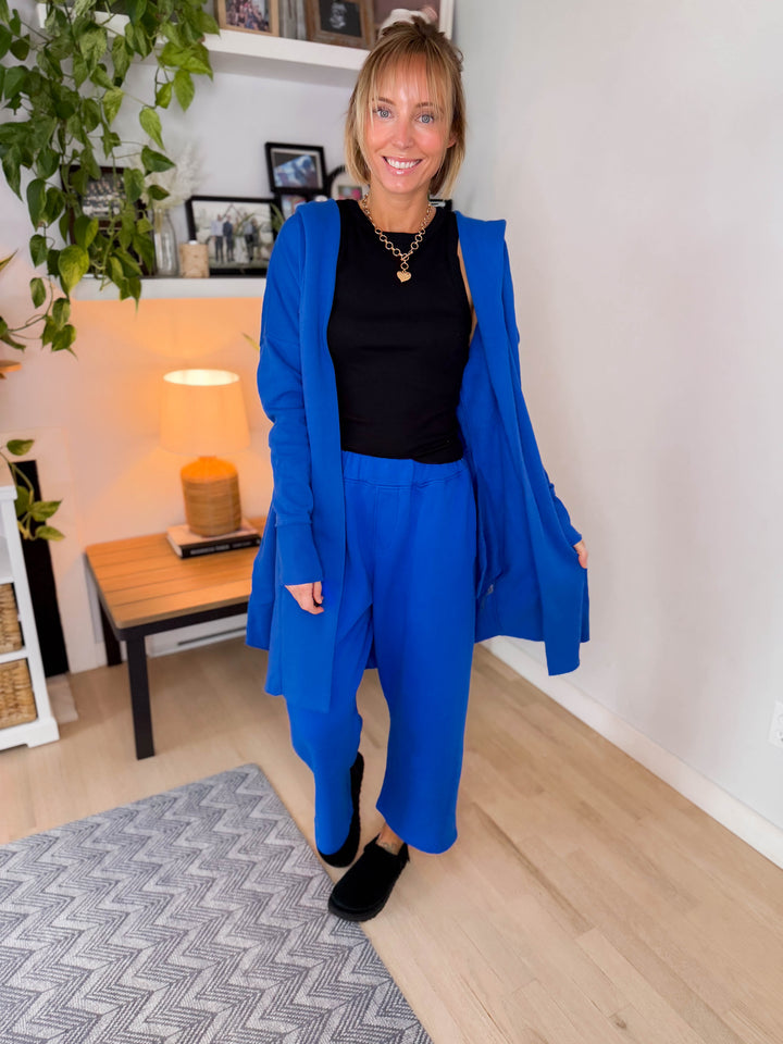 MONO B Whistler Longline Hoodie Cardigan- DEEP INDIGO