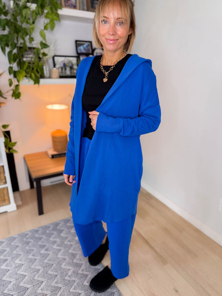 MONO B Whistler Longline Hoodie Cardigan- DEEP INDIGO