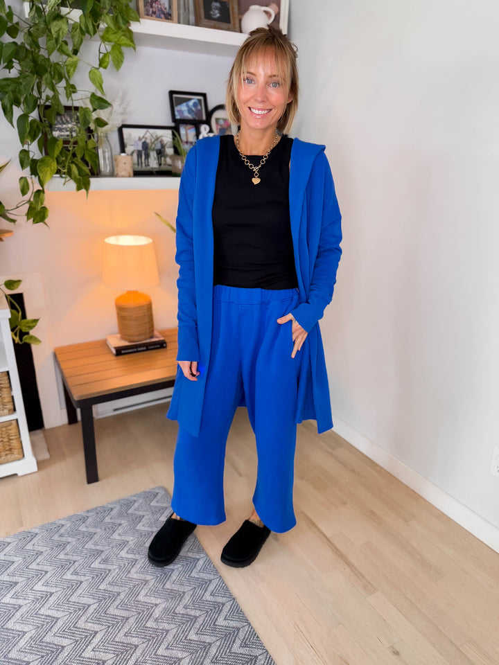 MONO B Whistler Longline Hoodie Cardigan- DEEP INDIGO