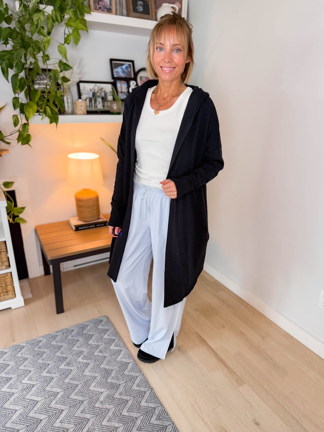 MONO B Whistler Longline Hoodie Cardigan- BLACK