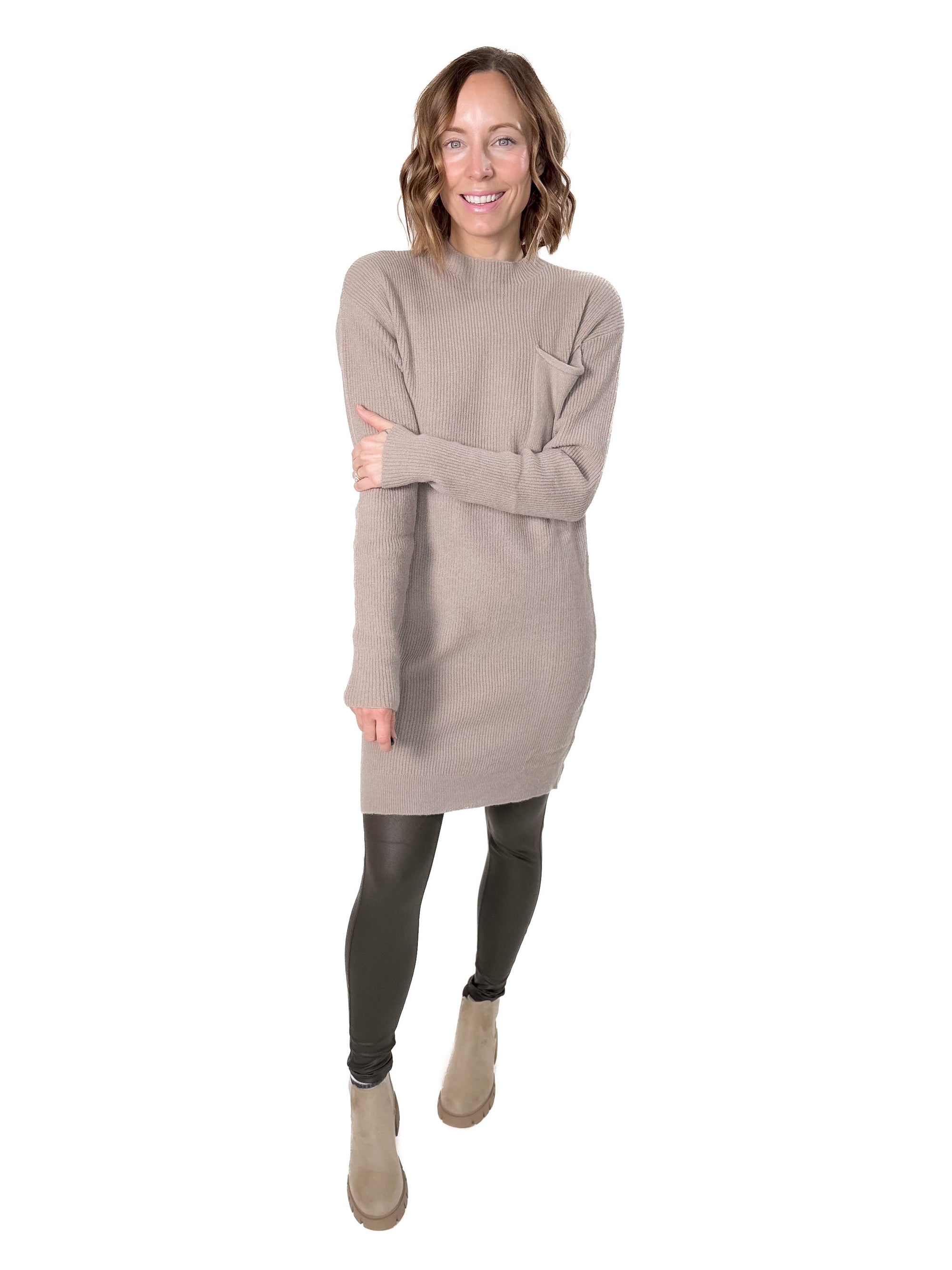 Fiona Pocket Sweater Dress- TAUPE